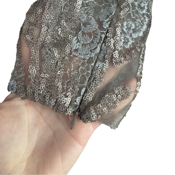 Mac Duggal Embellished Long Sleeve Plunge Neck Gown 79358 Gold Formal 16 - Picture 13 of 16